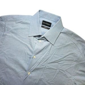 Emporio Armani mens 15.5 39 modern fit blue micro check pattern dress shirt EUC